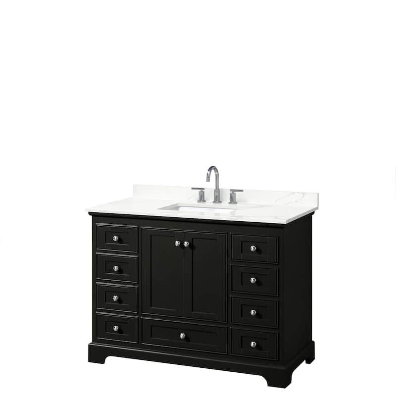 Deborah 48-inch Single Vanity, Quartz Top - Dark Espresso, Chrome Trim, Giotto Quartz Top