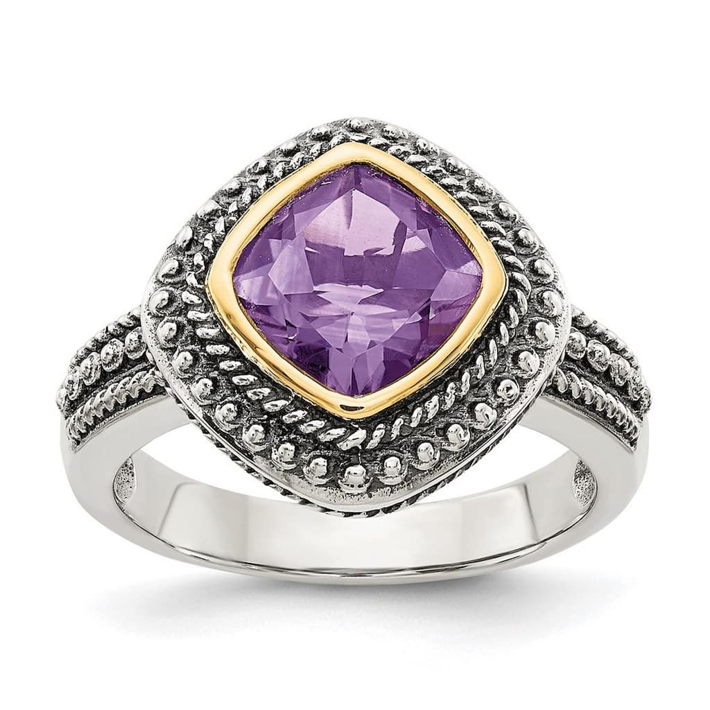 Curata 925 Sterling Silver Bezel Polished With 14k Amethyst Ring
