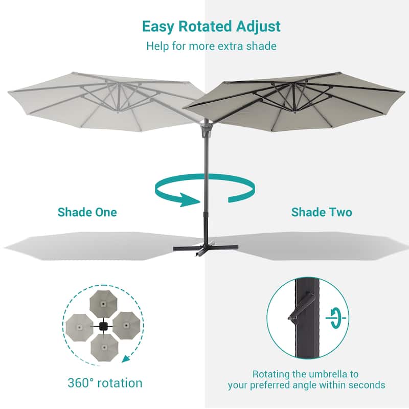 BONOSUKI 11FT LED Cantilever Patio Umbrella 360 Rotation w/Cross Base