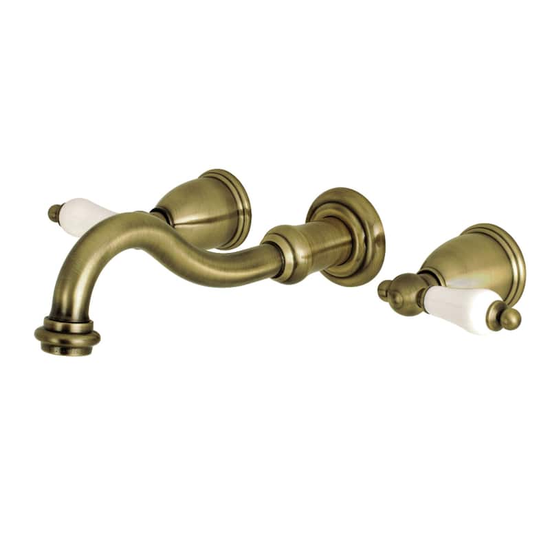 Vintage Two-Handle 3-Hole Wall Mount Bathroom Faucet - Antique Brass