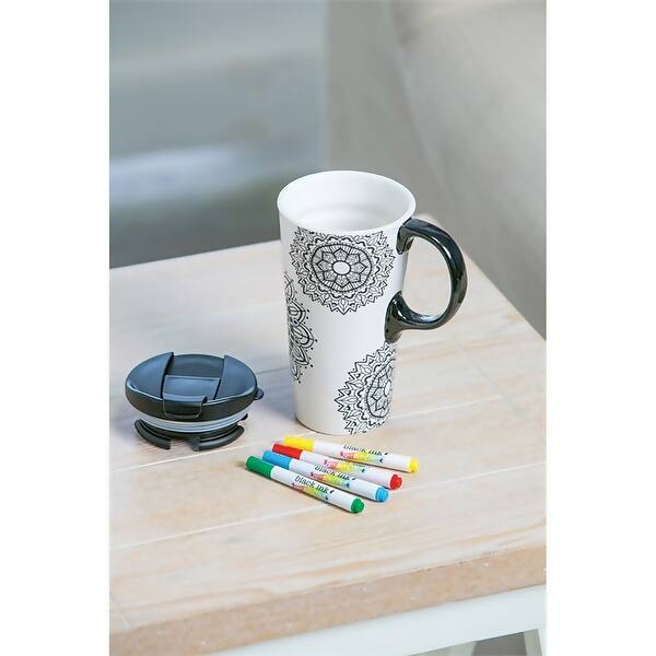 Shop Cypress Home Color Your Own Mandala Travel Mug Diy Ceramic Coffee Cup With Silicone Lid 17 Oz 5 33 In Overstock 23054879