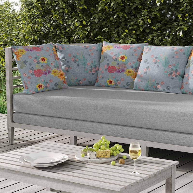 Colorful Flora Indoor/Outdoor Reversible Throw Pillow Blue and Multi