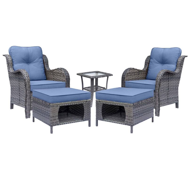 Outdoor Patio Furniture-Gray Wicker Armchair with Storage Ottoman Sets