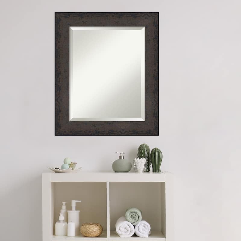 Dappled Beveled Wood Framed Bathroom Vanity Wall Mirror