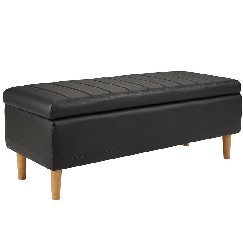 VECELO Black PU Leather Storage Bench 2 Styles with 4-Leg/Angled Legs Multifunctional Ottoman with Hinged Lid for Bedroom