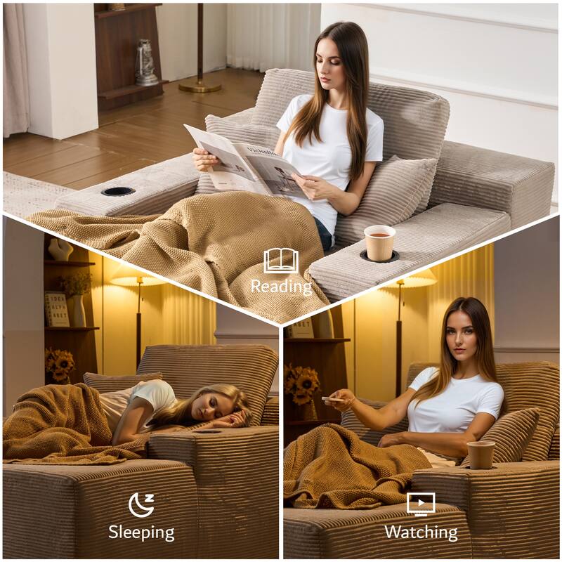 OVIOS Plush Convertible Floor Lounge Sofa with Cup Holder