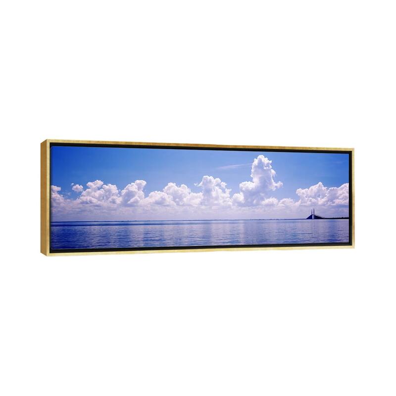 iCanvas "Seascape with a suspension bridge in the background, Sunshine Skyway Bridge" by Panoramic Images Framed Canvas Print - 24x72 - Gold