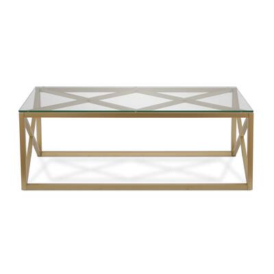 46-Inch Gold Glass Coffee Table with Base for Living Room or Office - 46” x 20” x 17”