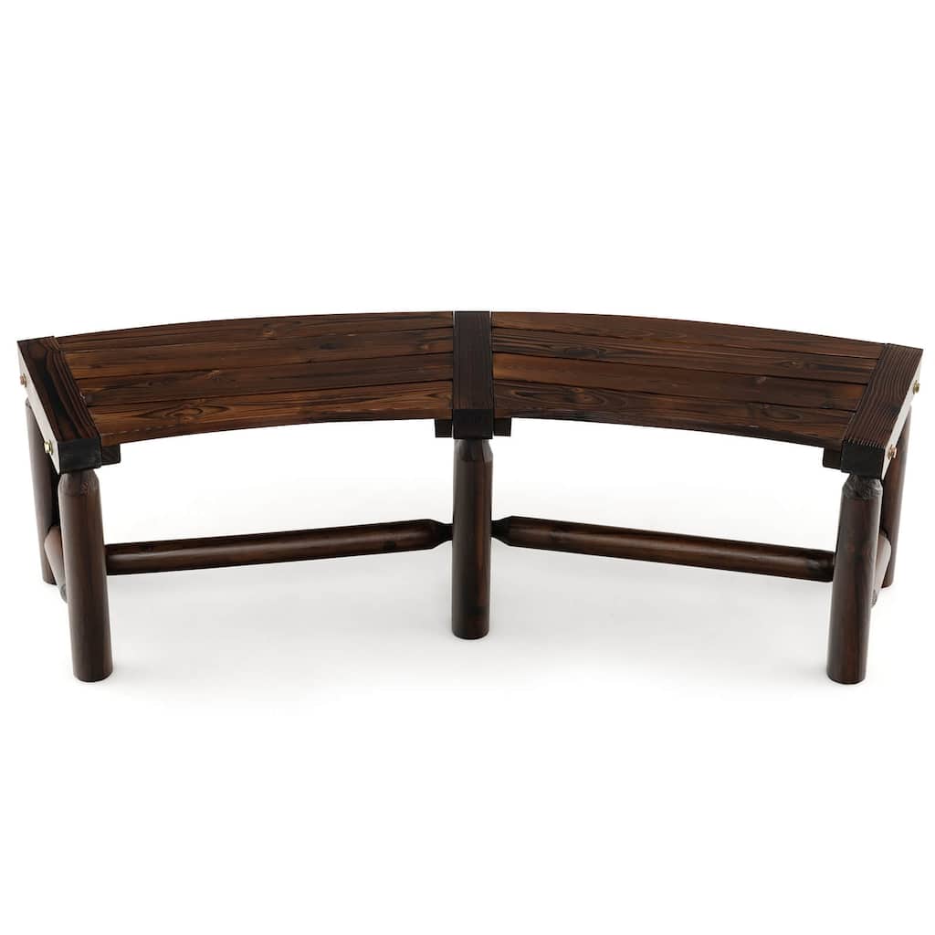 Gymax Curved Bench Carbonized Wood Dining Bench for Round Table 710