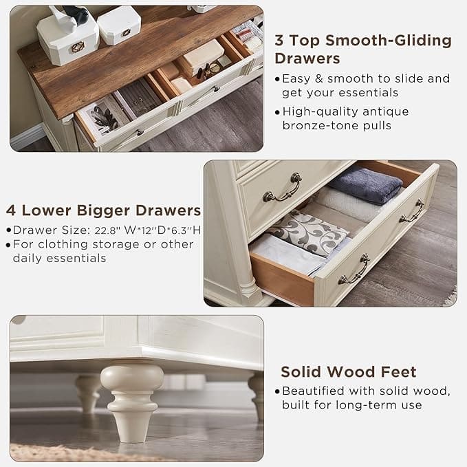 Farmhouse 7 Drawers Dresser Chests, Rustic Wood Chest of Drawers