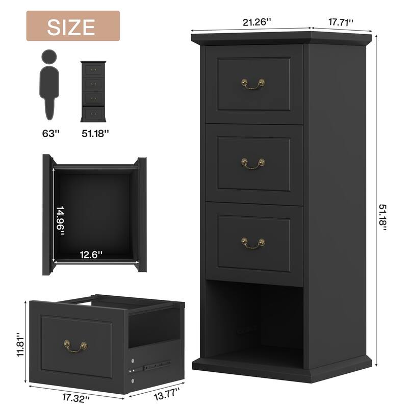Wood File Cabinet, Tall Filing Storage Printer Stand for A4/Letter/Legal Size, Home Office Document Accent Cabinet