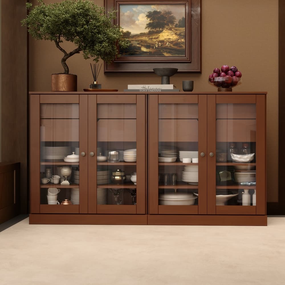 Palace Imports 100% Solid Wood 64" Sideboard with Clear Glass Doors, 4-Drawers and Adjustable Shelves