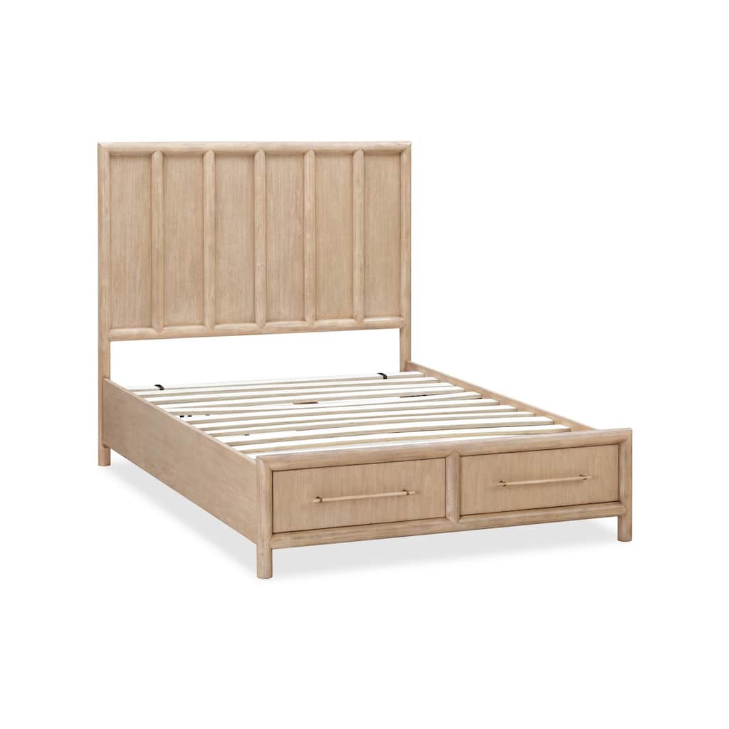 Dory Queen Storage Bed 2 Drawers Vertical Wood Bars Light Brown Acacia