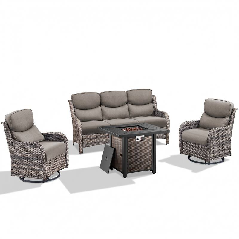 Pocassy 30 In Outdoor Fire Pits with Patio Sofa Swivel Glider Chari Furniture.