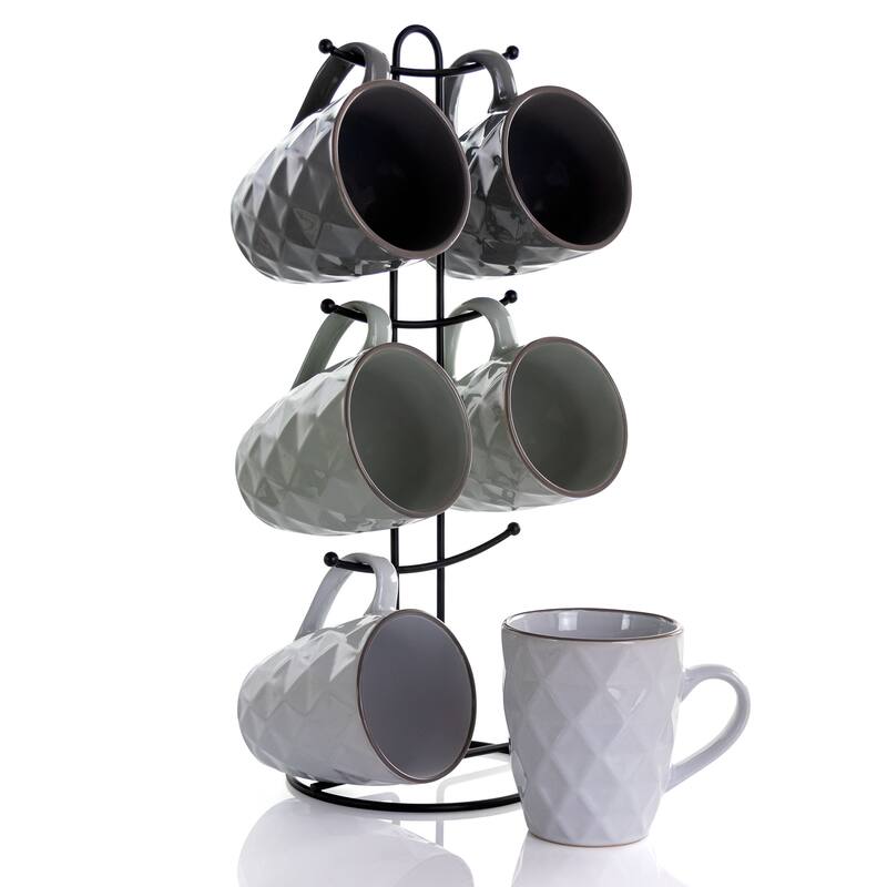 Argyle Texture 1.5 Cup Mug 6 Piece Set with Holder