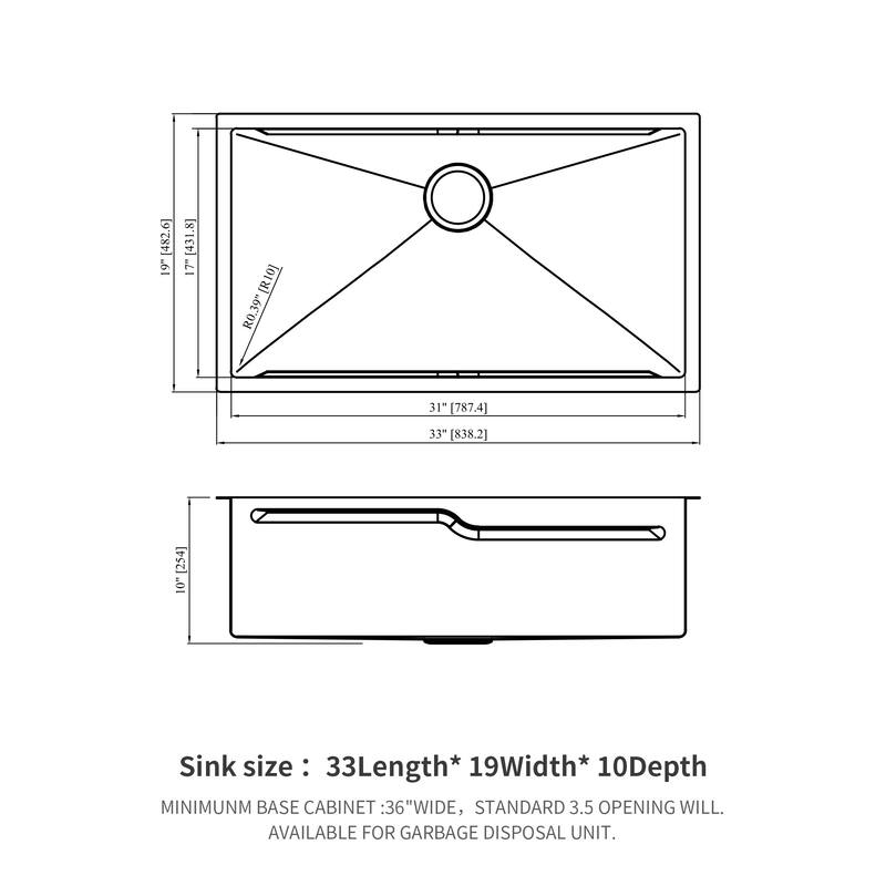 33 in. Undermount Single Bowl 16 Gauge Brushed Nickel Stainless Steel Kitchen Sink Basin - 33" x 19" x 10"
