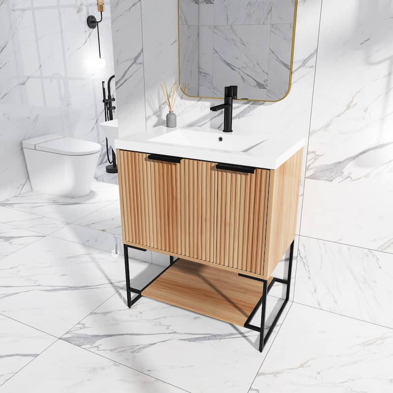 24"/30" Plywood Freestanding Bathroom Vanity Set with White Sink
