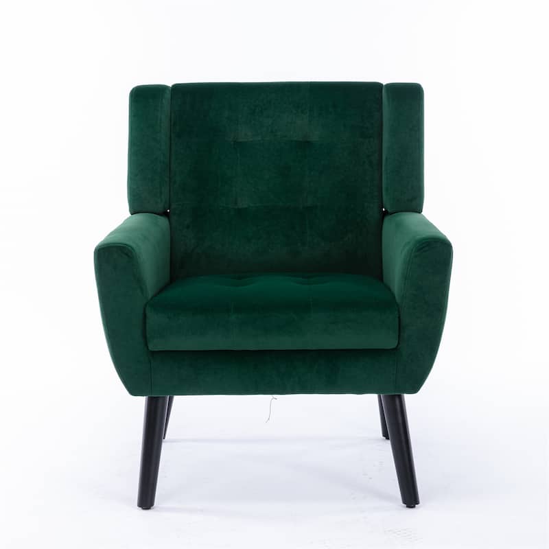 Retro Green Velvet Modern 29.53" Upholstered Buttons Tufted Accent Chair with Black Solid Wood Legs