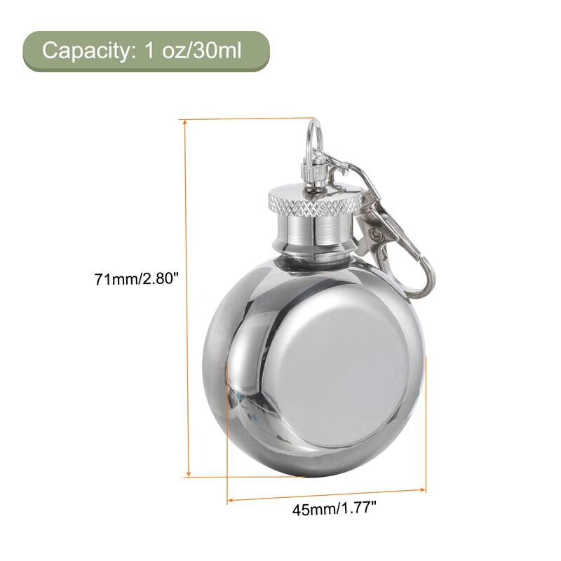1oz 30ml Stainless Steel Round Hip Flask for Camping Outdoor Activity - Silver - Silver