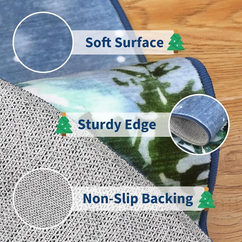 Christmas Eve Blue Xmas Area Rug, for Living Room Bedroom Office Holiday Decor
