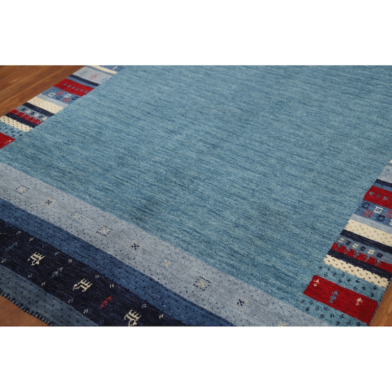 Blue Gabbeh Indian Area Rug Hand-Knotted Wool Carpet - 5'6" x 7'7"