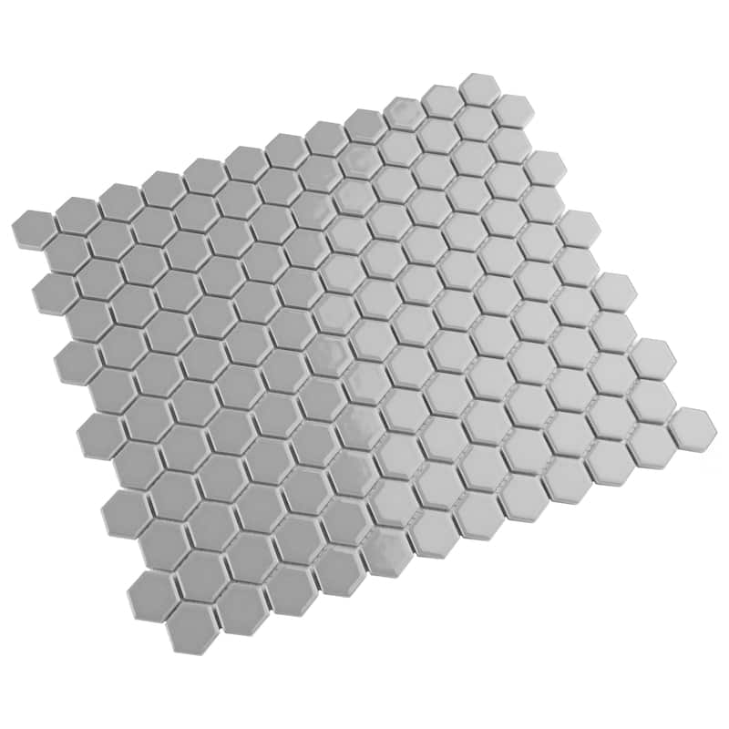 Merola Tile Metro 1" Hex Glossy Light Grey 10-1/4" x 11-7/8" Porcelain Mosaic Floor and Wall Tile