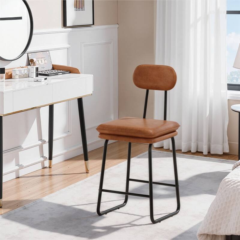 VECELO PU Leather Dining Chairs Set of 2/4/6 Modern Kitchen Island Stools with Backrest & Footrest Counter Height Bar Stools