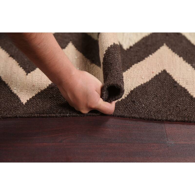Chevron Style Kilim Natural Dye Wool Area Rug Flat-weave Foyer Carpet - 5'2" x 6'11"