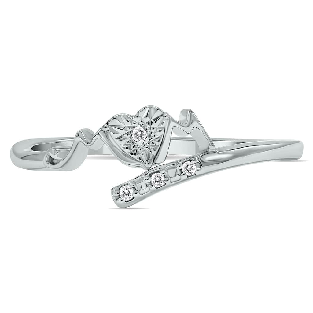 Marquee Genuine Diamond MOM Heart Ring in .925 Sterling Silver(J-K color, I2-I3 clarity)