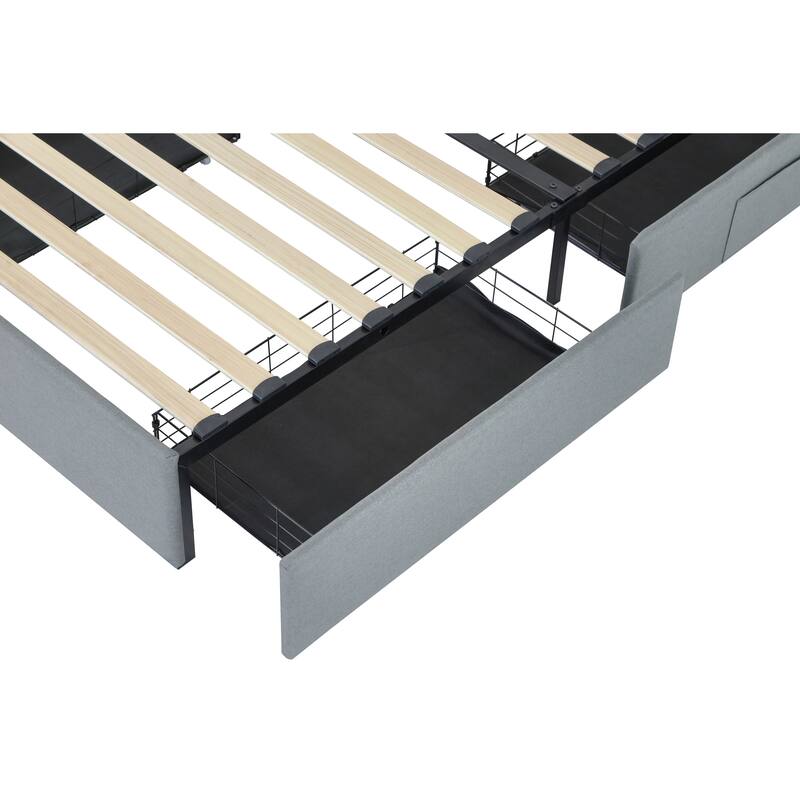 Twin Bed Frame with USB Charging, LED Lights, Headboard & Storage Drawers