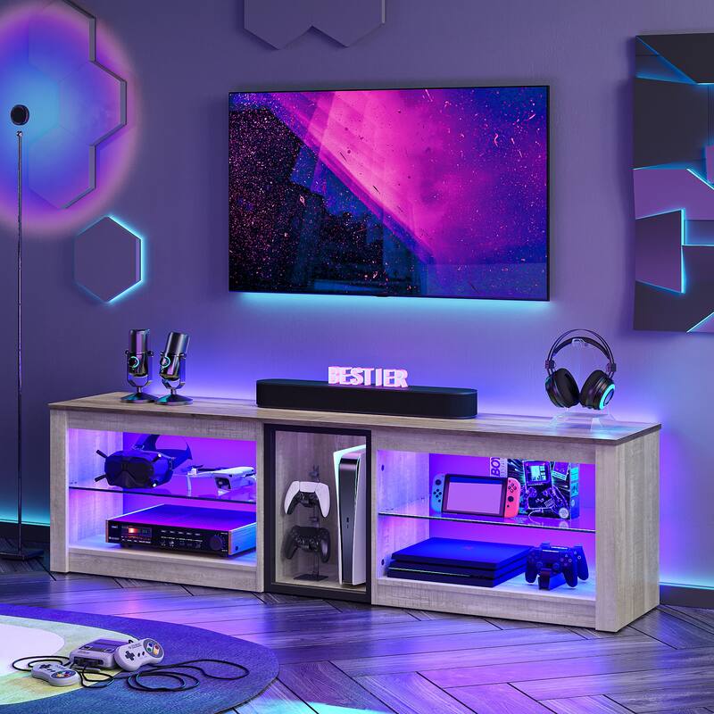 63" TV Stand Gaming Entertainment Center for TVs up to 70" with LED Lights Cabinet and Shelves