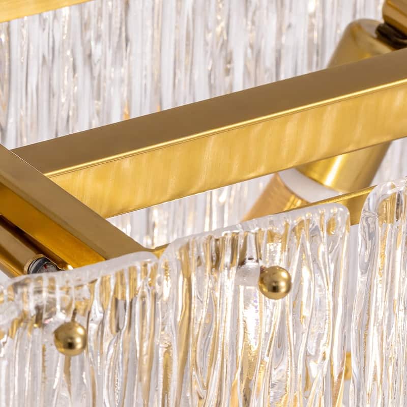 35" Gold Luxury Crystal Chandelier Dimmable Double Glass Ceiling Light for Kitchen Island Dining Room