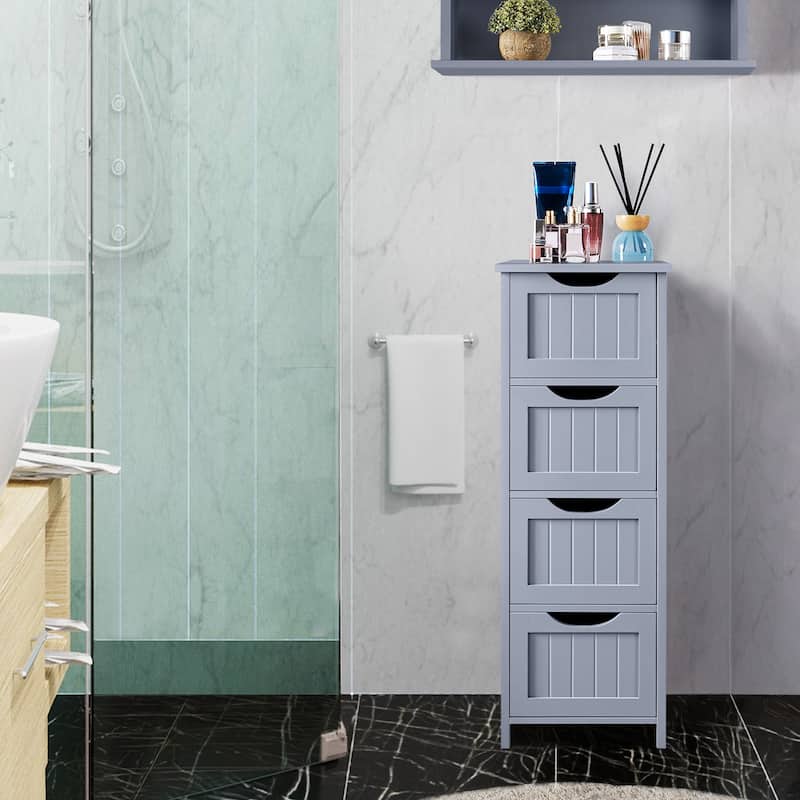 Yaheetech Bathroom Floor Cabinet Slim Bath Cabinet with 4 Drawers - Grey