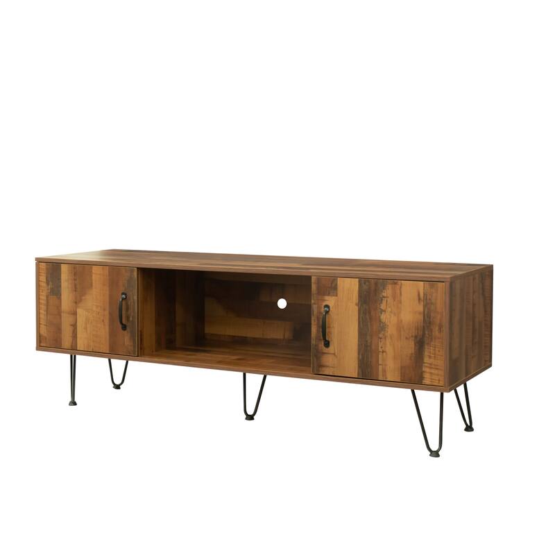 Modern Industrial TV Media Stand with Storage Shelves and