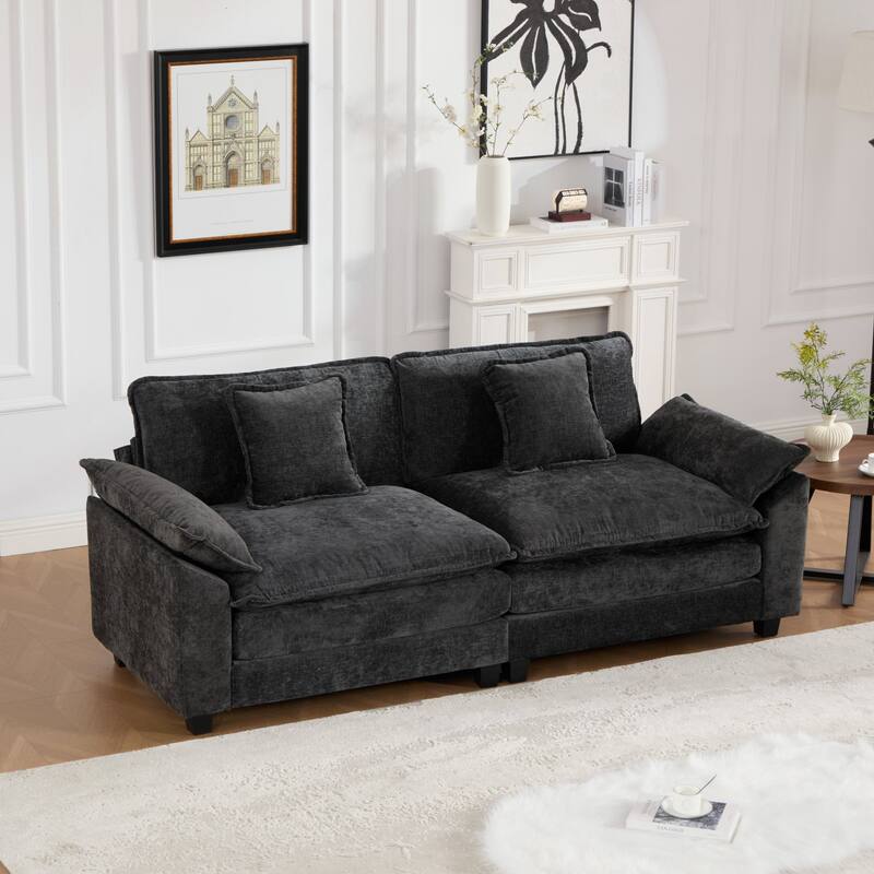 Oversized Chenille Upholstered Sofa, Modular Sectional Cloud Sofa, 2 Seater Sofa with Wider Armrest & Backrest Pillows