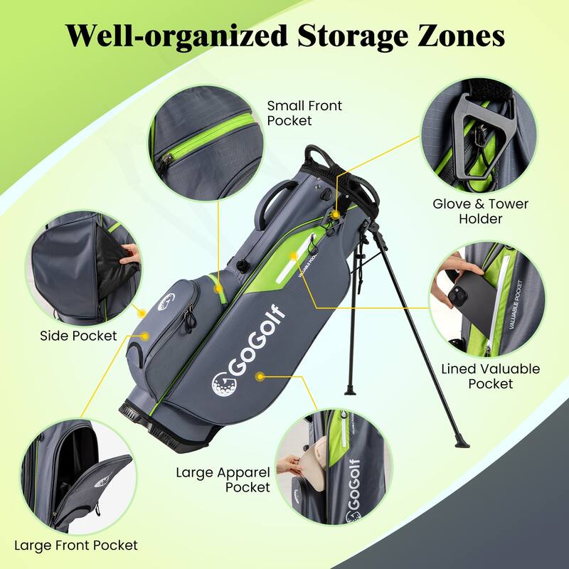 Gymax 8-Way Golf Stand Bag w/ 5 Pockets Lightweight Portable Golf Club