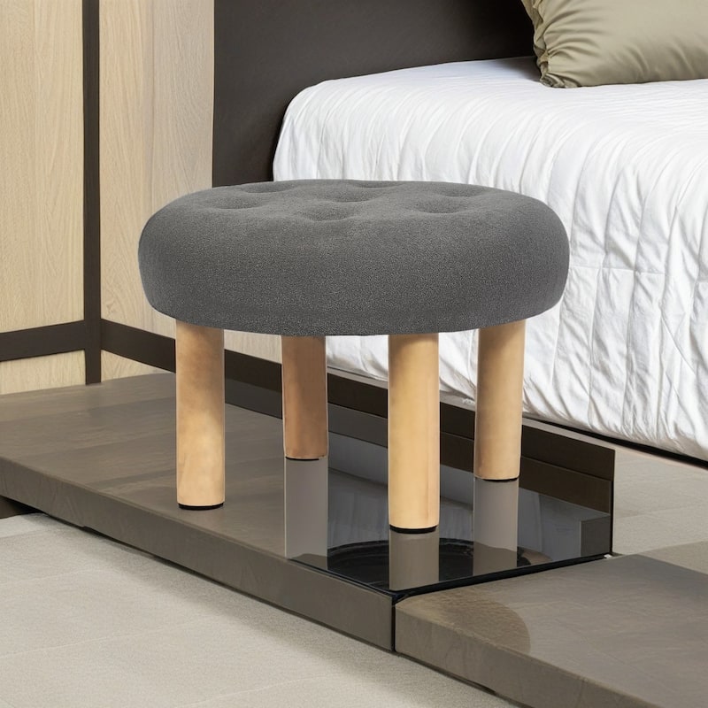 Adeco 23" Round Ottoman Footrest for Living Room - Grey-Polyester