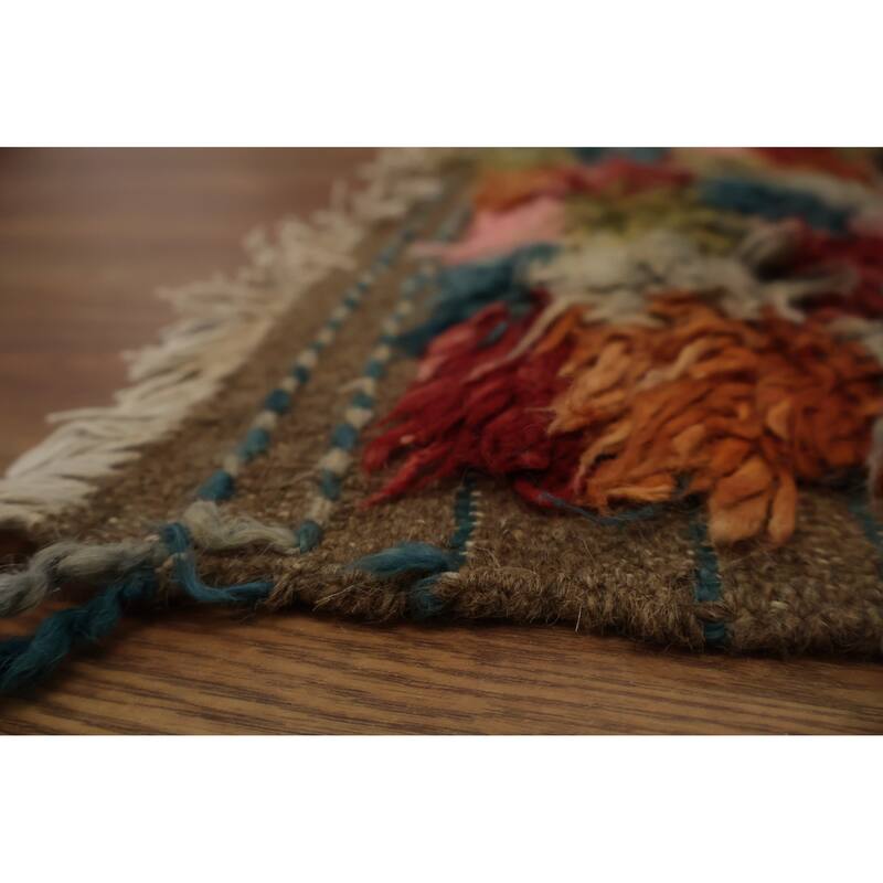 Hand Knotted Oriental 100% Wool Carpet Tribal Checkered Multi-Colored Moroccan Area Rug - 9' 10'' X 8' 1''