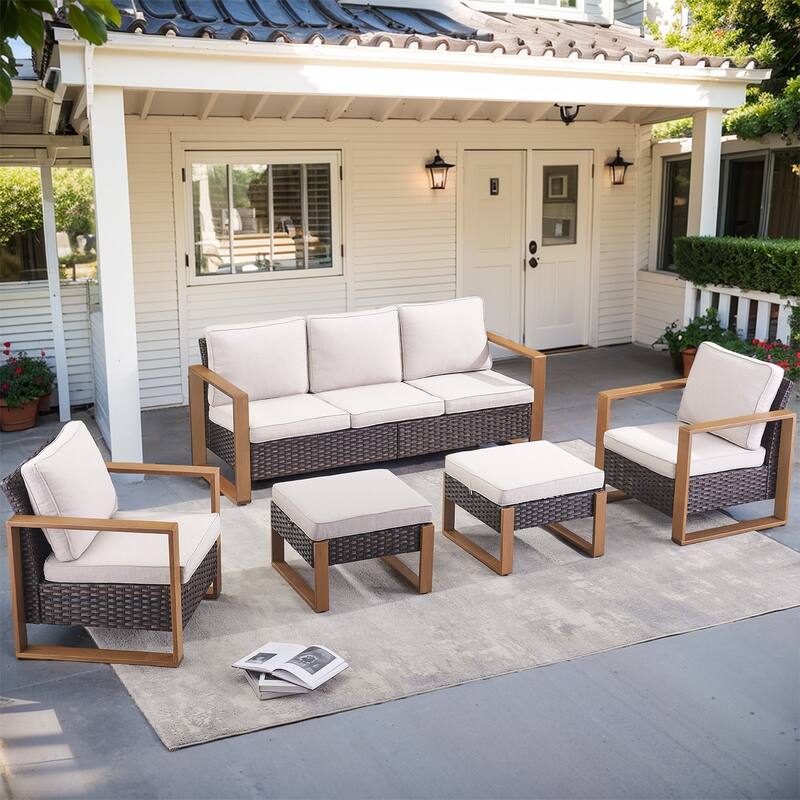 All Weather Patio Wicker Conversation Set - Brown - Beige - Brown