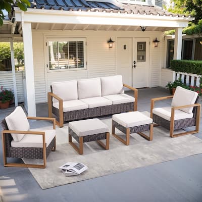 All Weather Patio Wicker Conversation Set - Brown