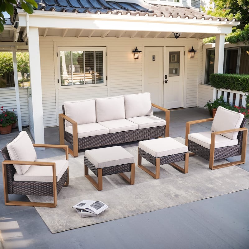 Pocassy Sofa Club Chair Ottoman Set of 5 - Beige - Brown