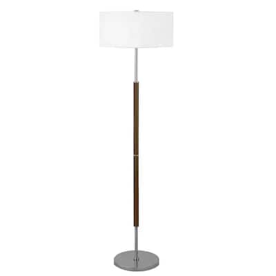 Polished Nickel and Rustic Oak 2-Bulb Floor Lamp - 17" x 61"