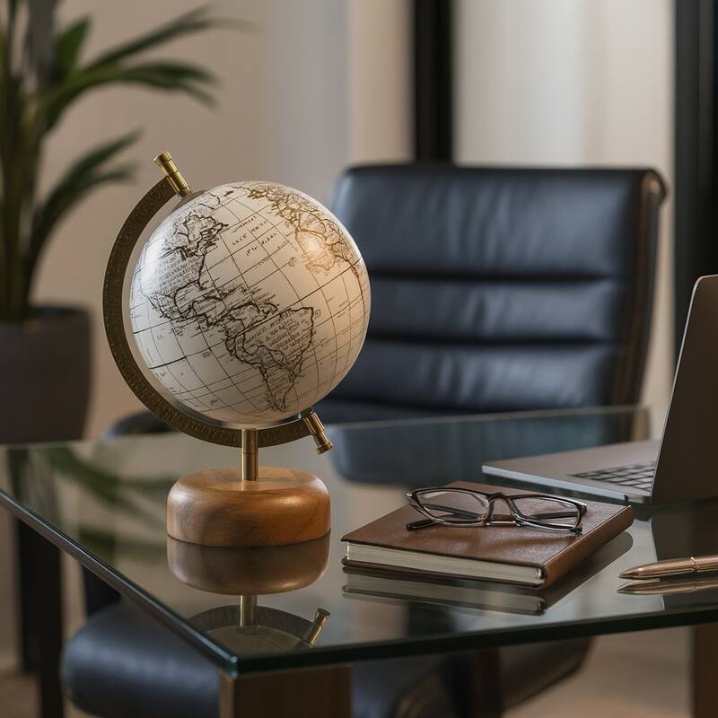 Resin Decorative Globe Modern Sleek Wood Base for Casual Home - 10.0"