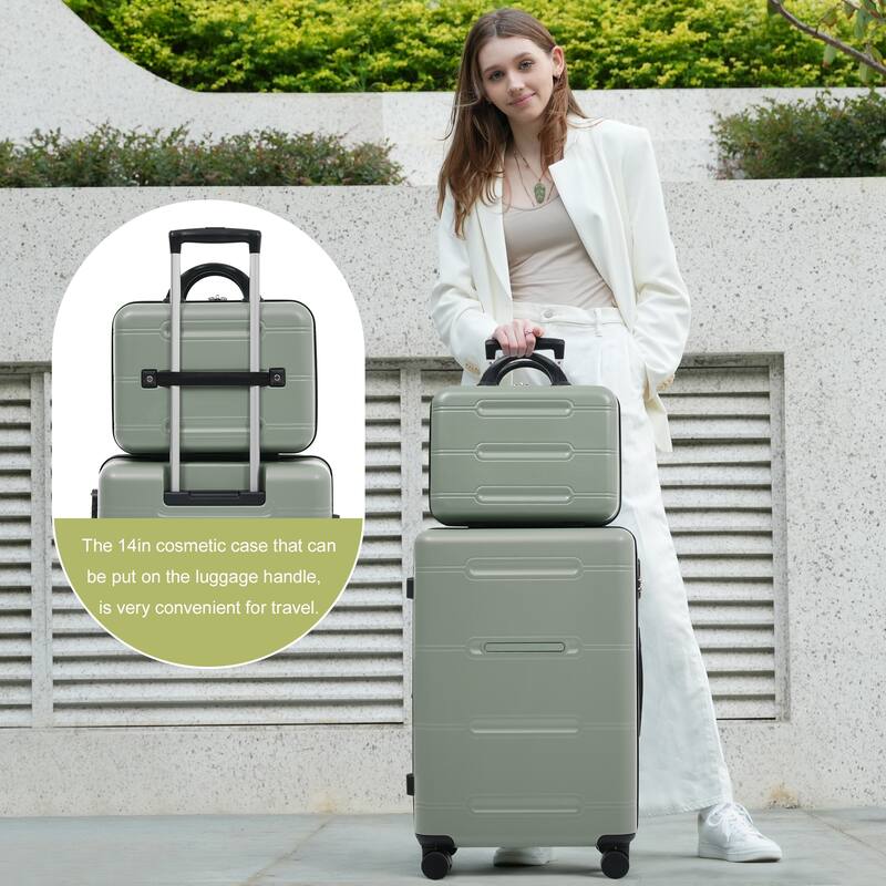 6 Piece Luggage Set, with Double Spinner Wheels Handle Password Lock, 14 IN Cosmetic Case 20/24/28 IN Luggages with Bag