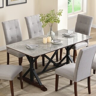 Sintered Stone Dining Table with X-shaped Metal Legs and Wood Base ...