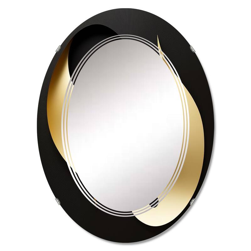 Designart 'Golden Droplets On Black' Printed Modern Geometric Wall Mirror