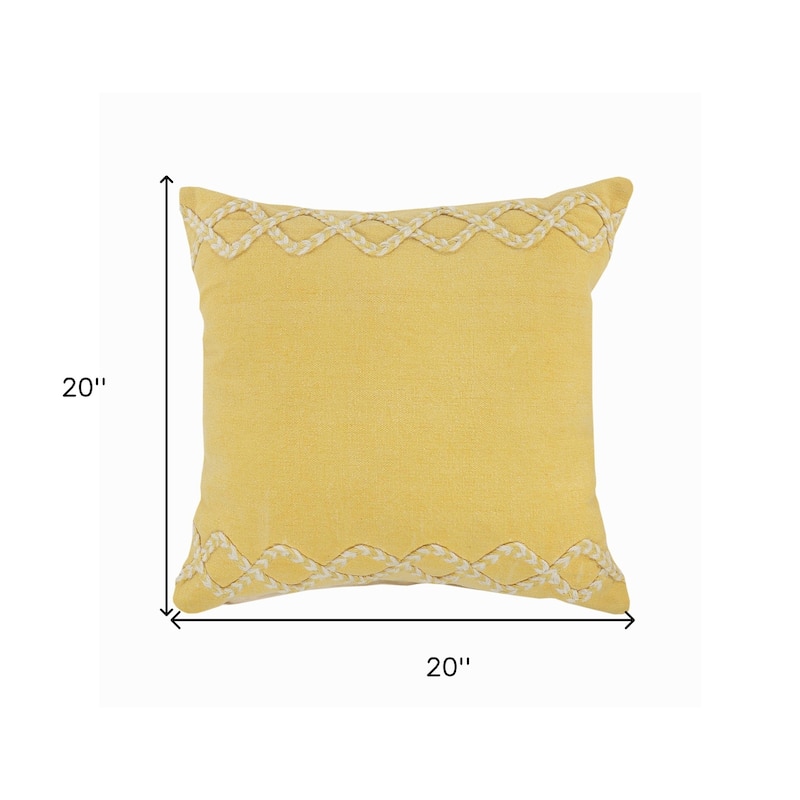 HomeRoots 20" X 20" Yellow and White Braided Cotton Zippered Pillow