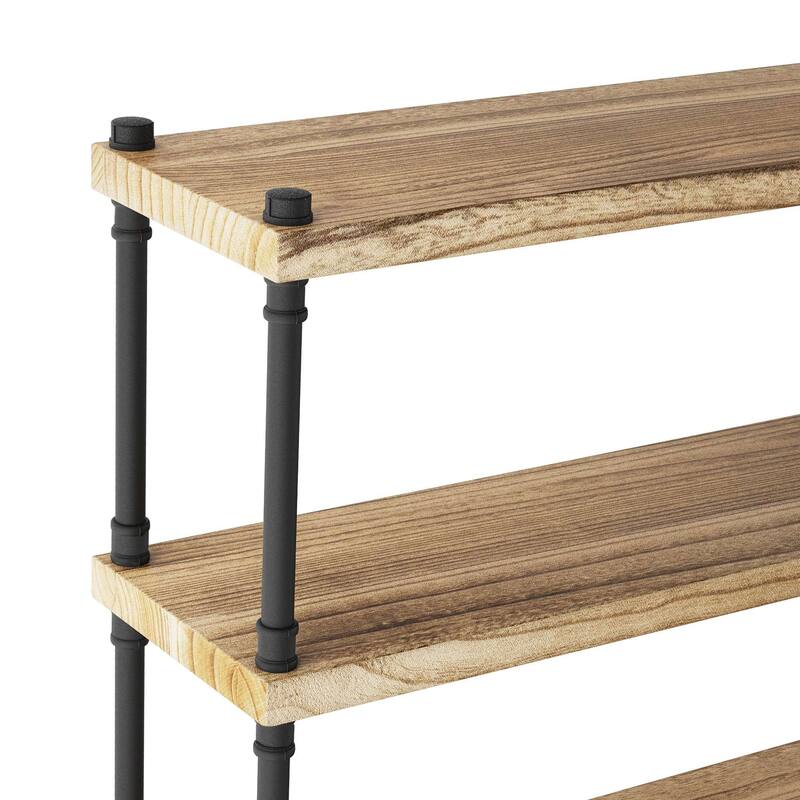 Wallniture 60 Inch Long Pipe Bookcase, 1.5 Thick Real Wood Shelves, Hanging Shelves for Home Organization, Rustic Decor, 3 Tier