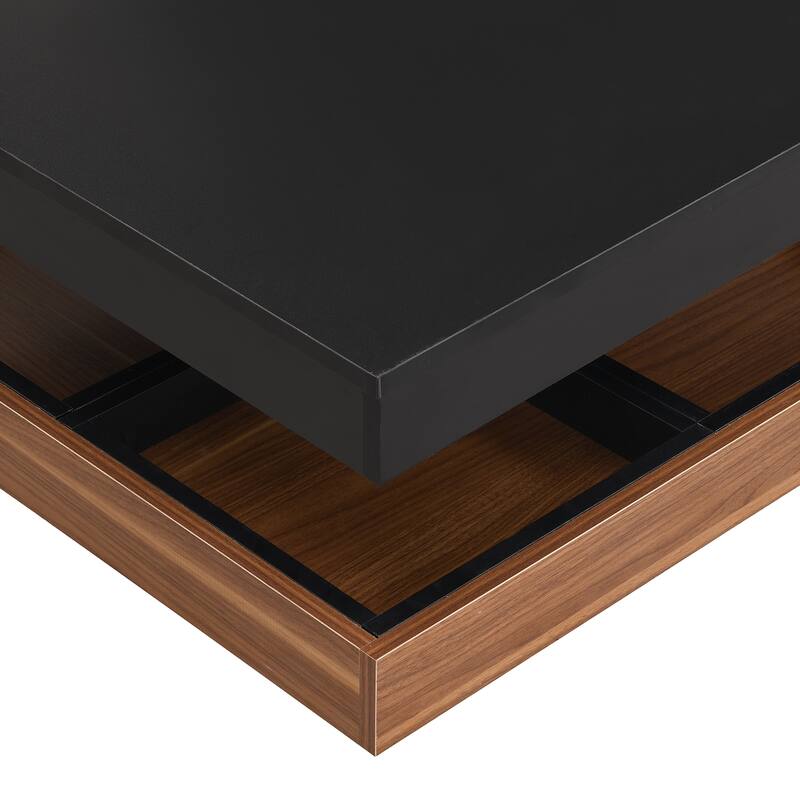 Modern 2-Tier Square 360°Rotating Coffee Table with 3 Detachable Tray