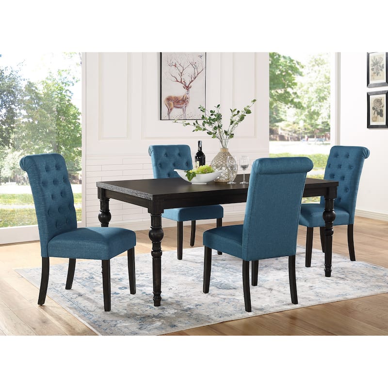 Blue Rectangular Dining Table, Four Upholstered Dining Chairs with Backs, Minimalist Dining Table and Chair Set